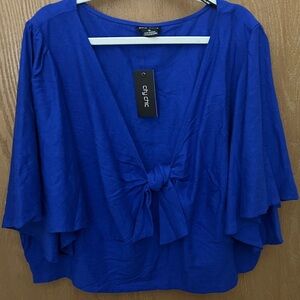 City Chic 22 Blue Purple Flutter Sleeve Cropped Blouse